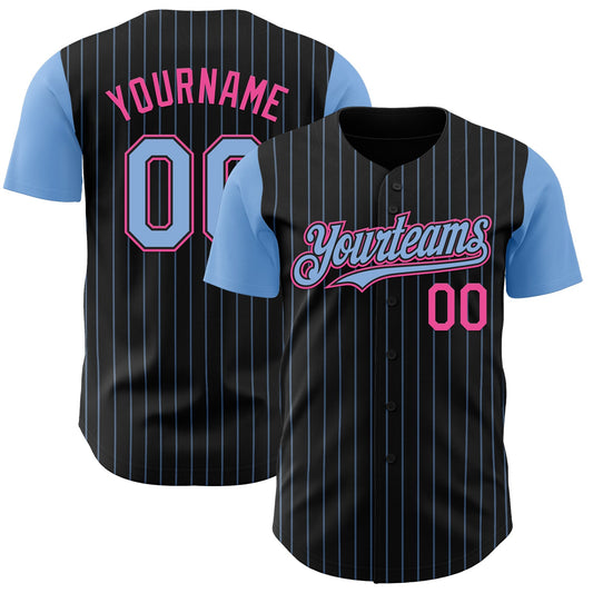 Custom Black Light Blue Pinstripe Pink Authentic Two Tone Baseball Jersey - Sky-Custom