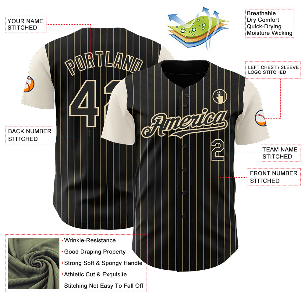 Custom Black Cream Pinstripe Cream Authentic Two Tone Baseball Jersey - Sky-Custom