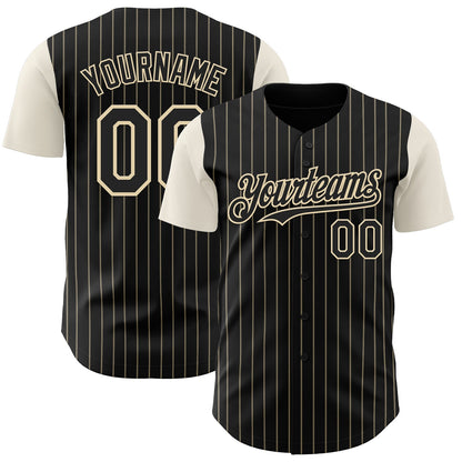 Custom Black Cream Pinstripe Cream Authentic Two Tone Baseball Jersey - Sky-Custom
