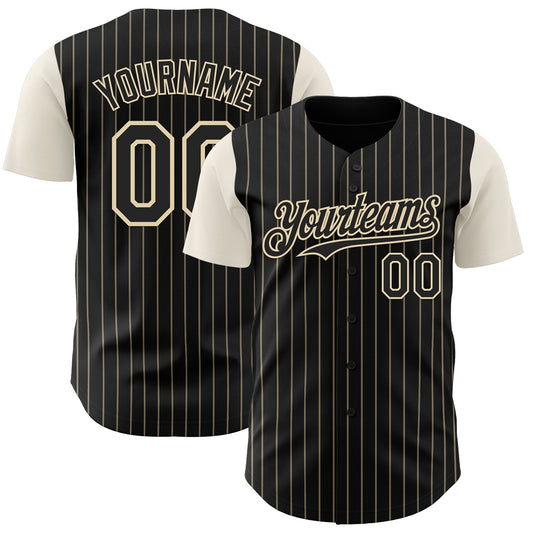 Custom Black Cream Pinstripe Cream Authentic Two Tone Baseball Jersey - Sky-Custom