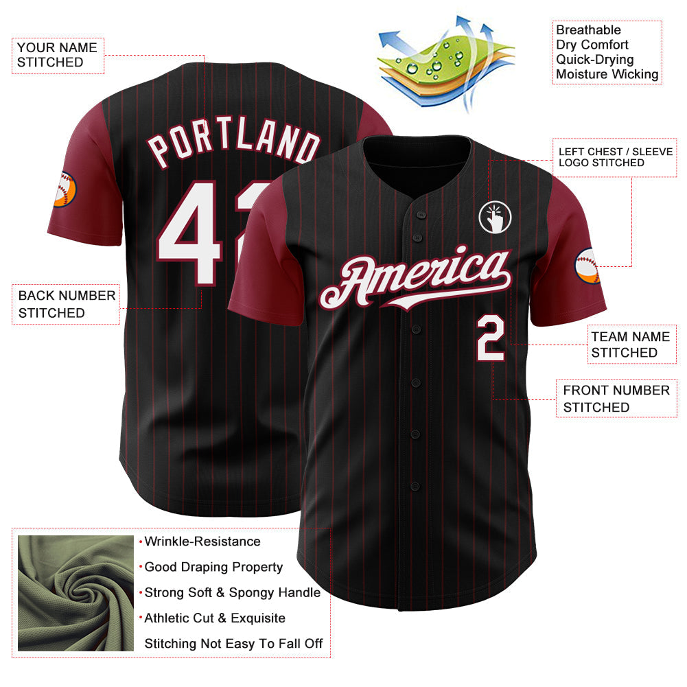 Custom Black Crimson Pinstripe White Authentic Two Tone Baseball Jersey - Sky-Custom