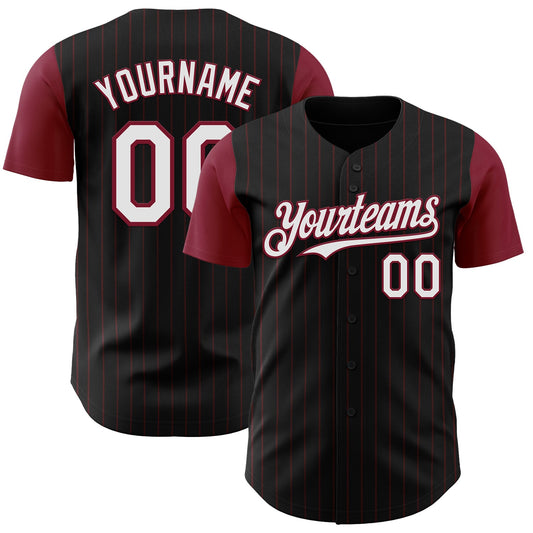 Custom Black Crimson Pinstripe White Authentic Two Tone Baseball Jersey - Sky-Custom