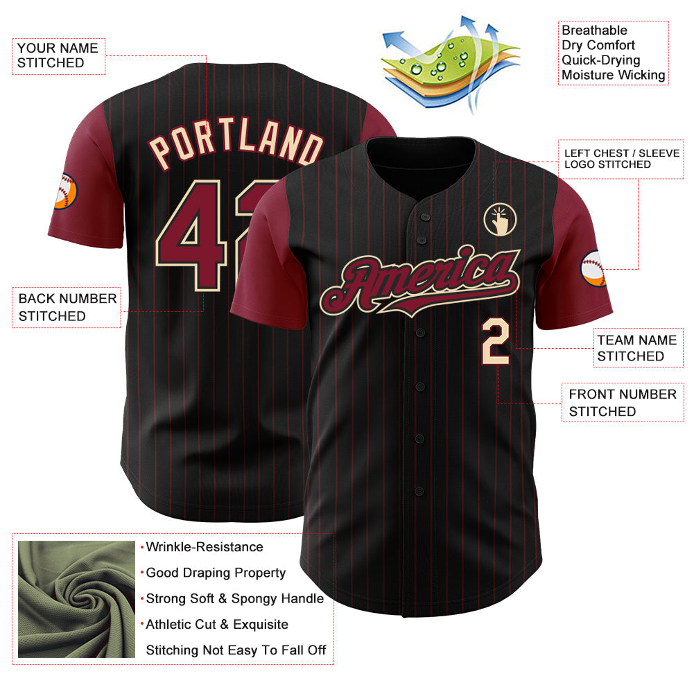Custom Black Crimson Pinstripe Cream Authentic Two Tone Baseball Jersey - Sky-Custom