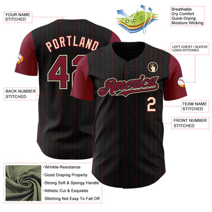 Custom Black Crimson Pinstripe Cream Authentic Two Tone Baseball Jersey - Sky-Custom