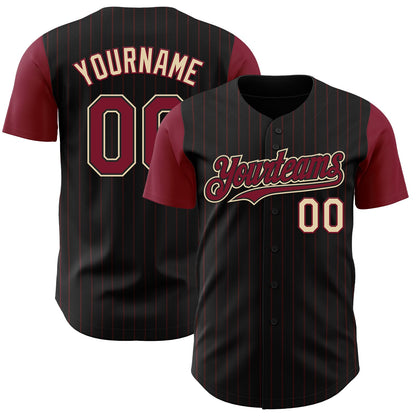 Custom Black Crimson Pinstripe Cream Authentic Two Tone Baseball Jersey - Sky-Custom
