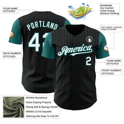 Custom Black Teal Pinstripe White Authentic Two Tone Baseball Jersey - Sky-Custom