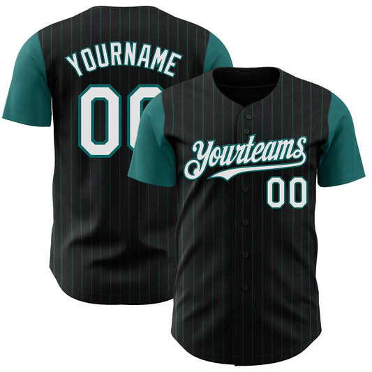 Custom Black Teal Pinstripe White Authentic Two Tone Baseball Jersey - Sky-Custom