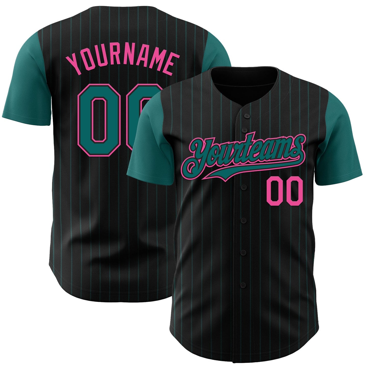 Custom Black Teal Pinstripe Pink Authentic Two Tone Baseball Jersey - Sky-Custom