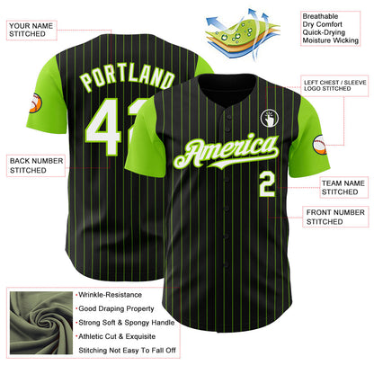 Custom Black Neon Green Pinstripe White Authentic Two Tone Baseball Jersey - Sky-Custom