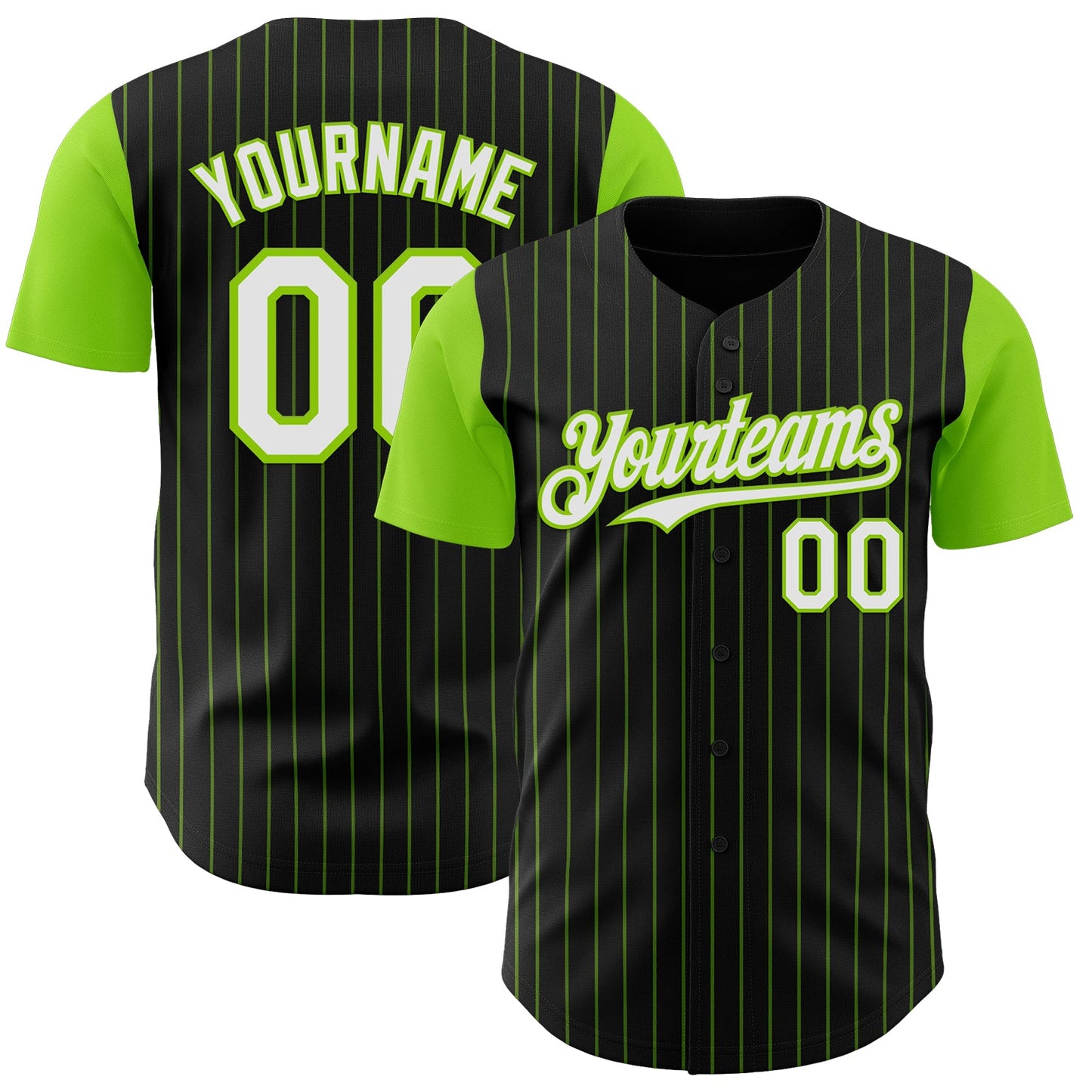 Custom Black Neon Green Pinstripe White Authentic Two Tone Baseball Jersey - Sky-Custom