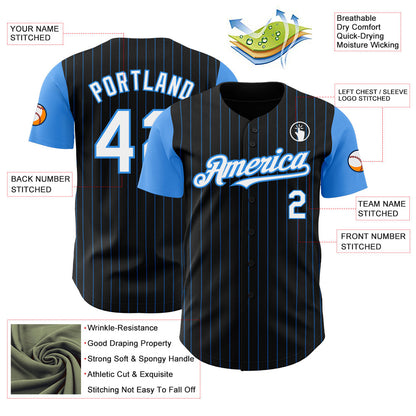 Custom Black Electric Blue Pinstripe White Authentic Two Tone Baseball Jersey - Sky-Custom