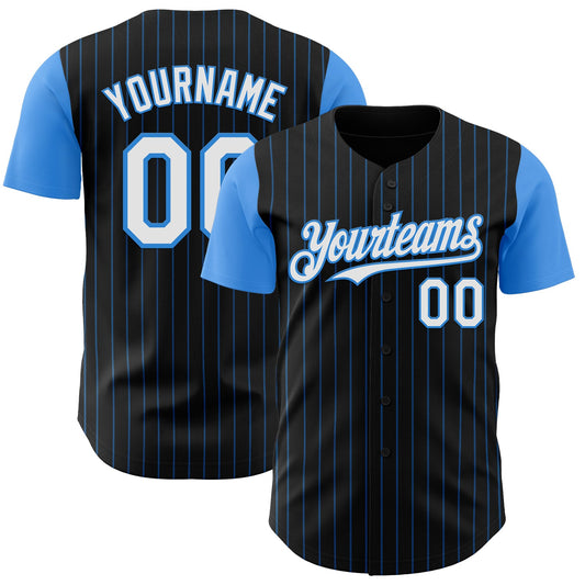 Custom Black Electric Blue Pinstripe White Authentic Two Tone Baseball Jersey - Sky-Custom