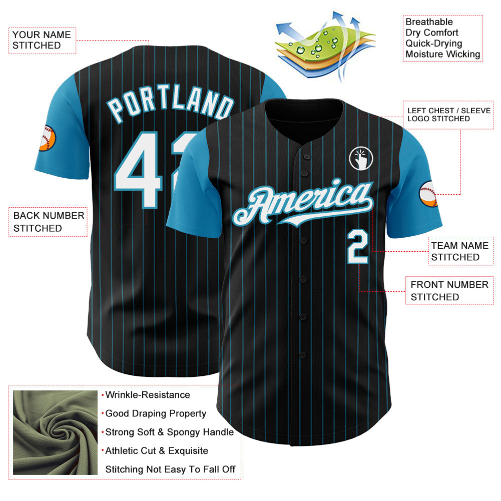 Custom Black Panther Blue Pinstripe White Authentic Two Tone Baseball Jersey - Sky-Custom