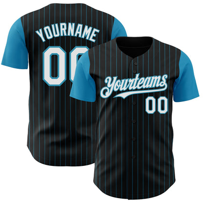 Custom Black Panther Blue Pinstripe White Authentic Two Tone Baseball Jersey - Sky-Custom