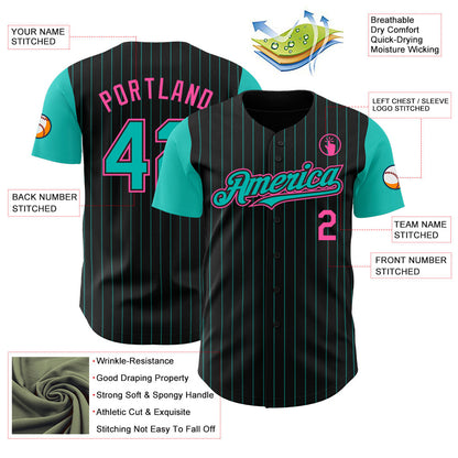 Custom Black Aqua Pinstripe Pink Authentic Two Tone Baseball Jersey - Sky-Custom