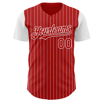 Custom Red White Pinstripe White Authentic Two Tone Baseball Jersey - Sky-Custom