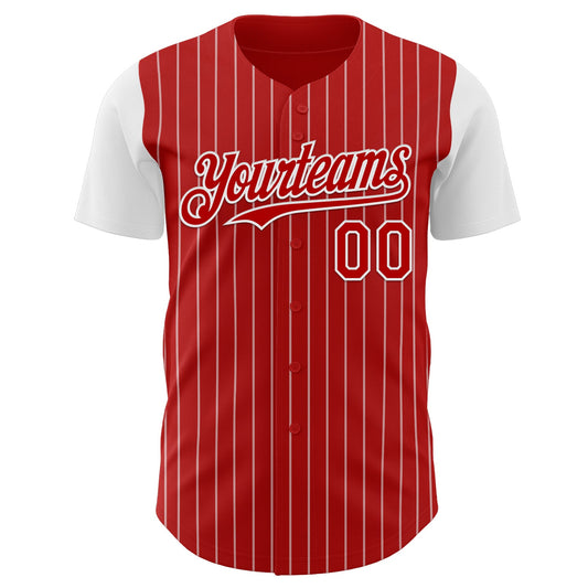 Custom Red White Pinstripe White Authentic Two Tone Baseball Jersey - Sky-Custom