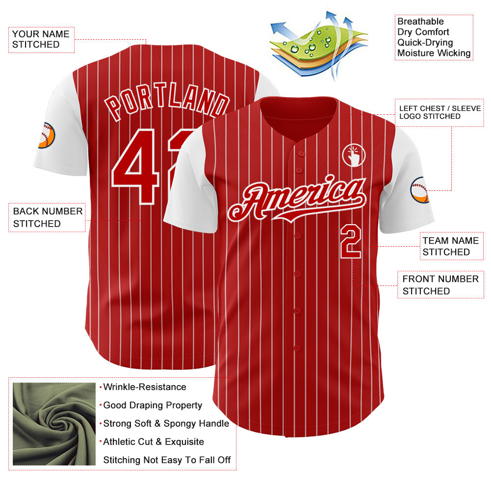 Custom Red White Pinstripe White Authentic Two Tone Baseball Jersey - Sky-Custom