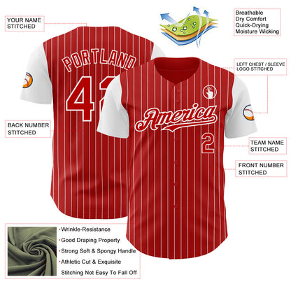 Custom Red White Pinstripe White Authentic Two Tone Baseball Jersey - Sky-Custom