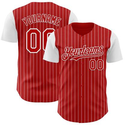 Custom Red White Pinstripe White Authentic Two Tone Baseball Jersey - Sky-Custom
