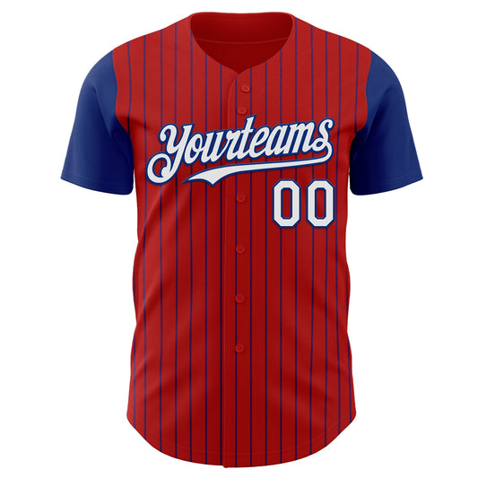 Custom Red Royal Pinstripe White Authentic Two Tone Baseball Jersey - Sky-Custom