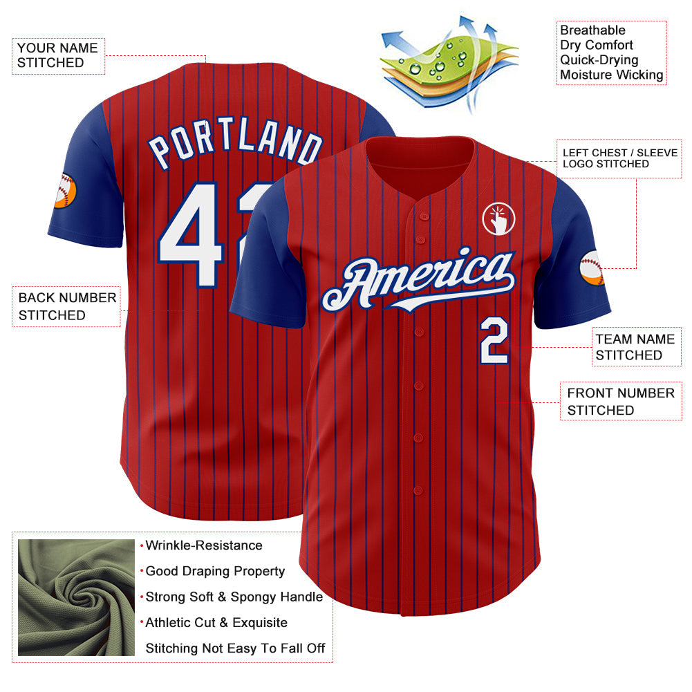 Custom Red Royal Pinstripe White Authentic Two Tone Baseball Jersey - Sky-Custom