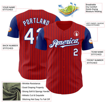 Custom Red Royal Pinstripe White Authentic Two Tone Baseball Jersey - Sky-Custom