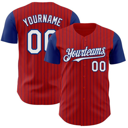 Custom Red Royal Pinstripe White Authentic Two Tone Baseball Jersey - Sky-Custom