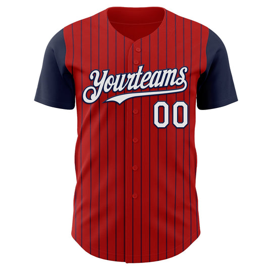 Custom Red Navy Pinstripe White Authentic Two Tone Baseball Jersey - Sky-Custom