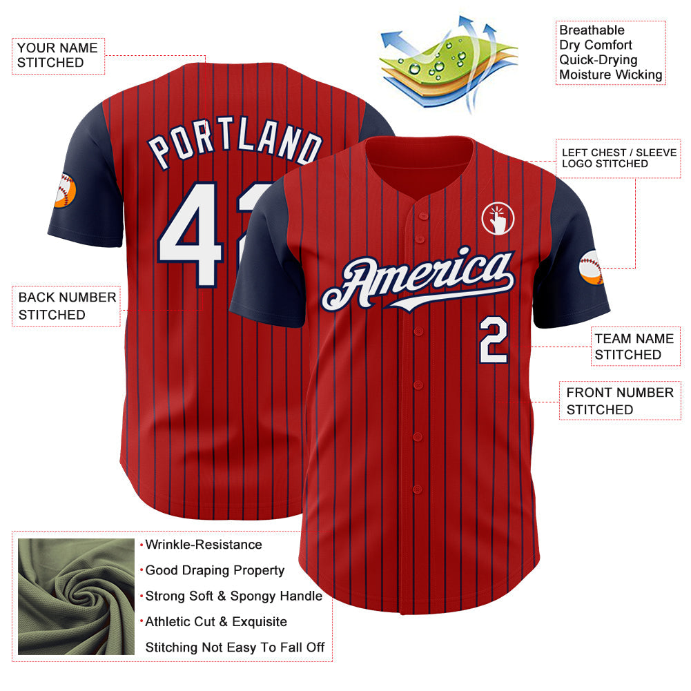Custom Red Navy Pinstripe White Authentic Two Tone Baseball Jersey - Sky-Custom