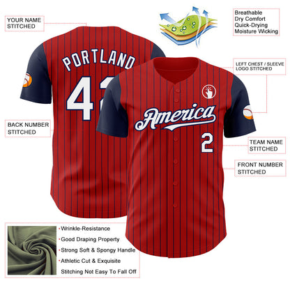 Custom Red Navy Pinstripe White Authentic Two Tone Baseball Jersey - Sky-Custom
