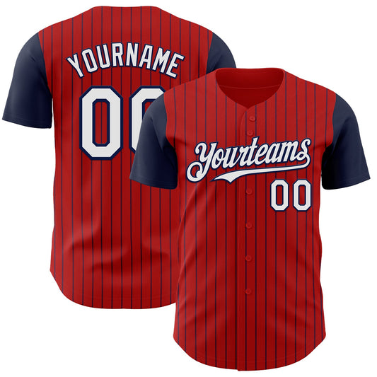 Custom Red Navy Pinstripe White Authentic Two Tone Baseball Jersey - Sky-Custom