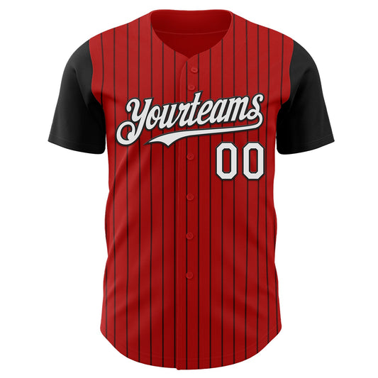 Custom Red Black Pinstripe White Authentic Two Tone Baseball Jersey - Sky-Custom