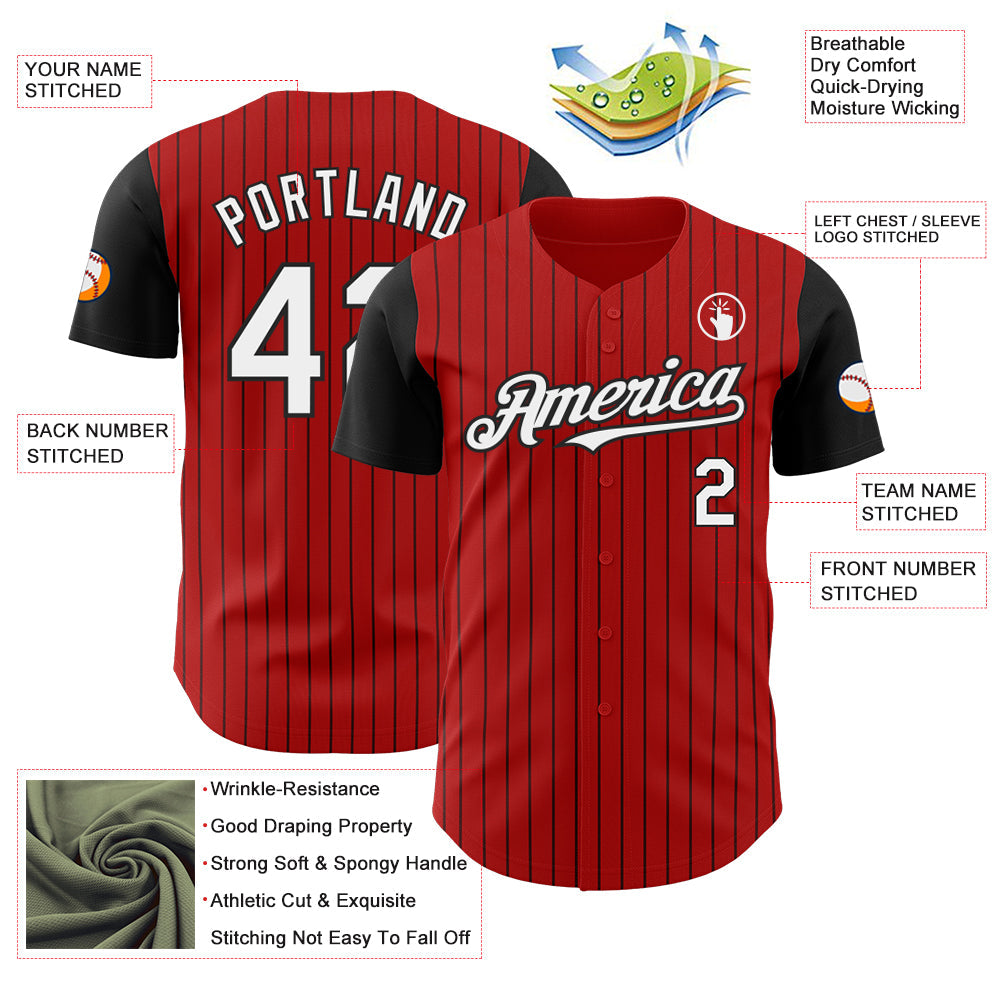Custom Red Black Pinstripe White Authentic Two Tone Baseball Jersey - Sky-Custom