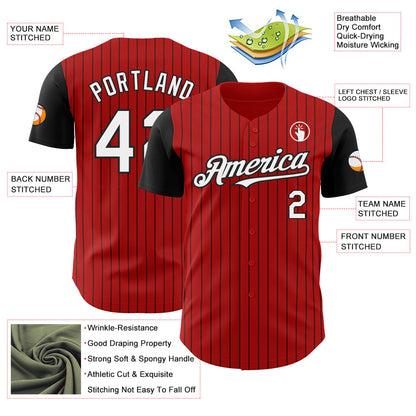Custom Red Black Pinstripe White Authentic Two Tone Baseball Jersey - Sky-Custom