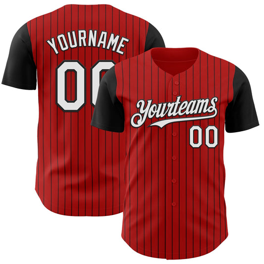Custom Red Black Pinstripe White Authentic Two Tone Baseball Jersey - Sky-Custom