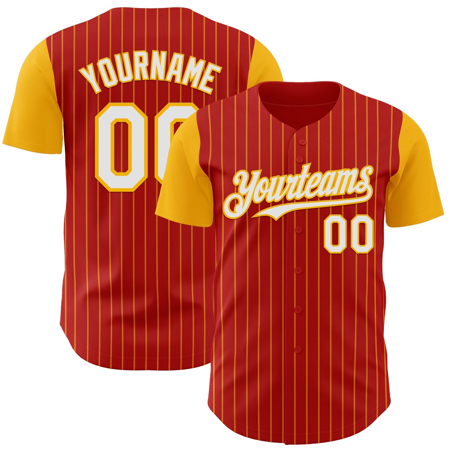 Custom Red Gold Pinstripe White Authentic Two Tone Baseball Jersey - Sky-Custom