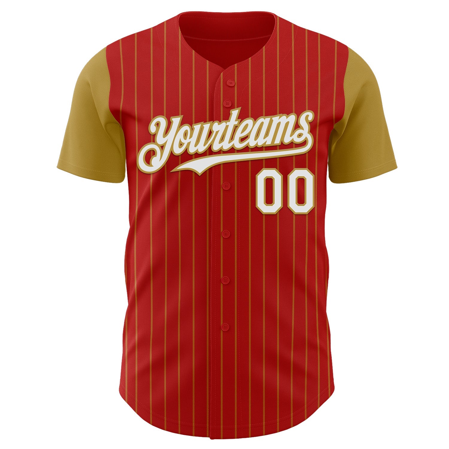 Custom Red Old Gold Pinstripe White Authentic Two Tone Baseball Jersey - Sky-Custom