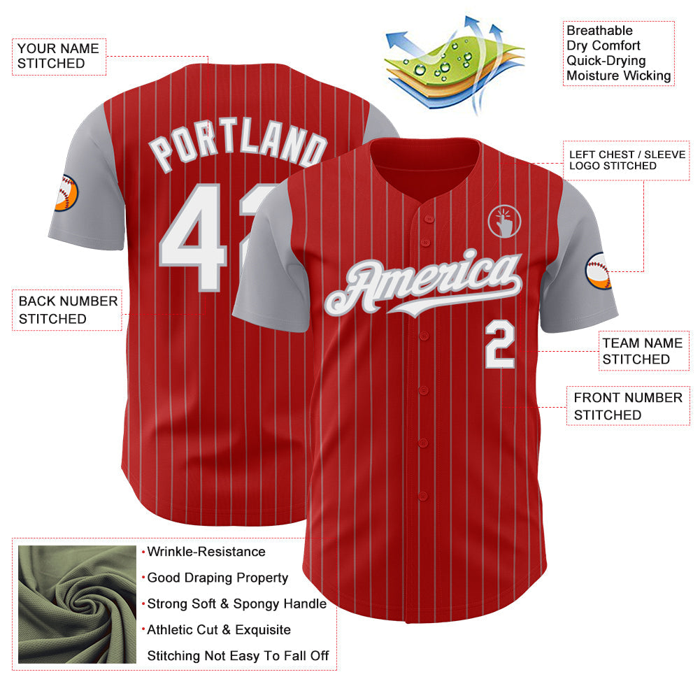 Custom Red Gray Pinstripe White Authentic Two Tone Baseball Jersey - Sky-Custom