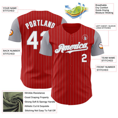 Custom Red Gray Pinstripe White Authentic Two Tone Baseball Jersey - Sky-Custom