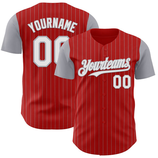 Custom Red Gray Pinstripe White Authentic Two Tone Baseball Jersey - Sky-Custom