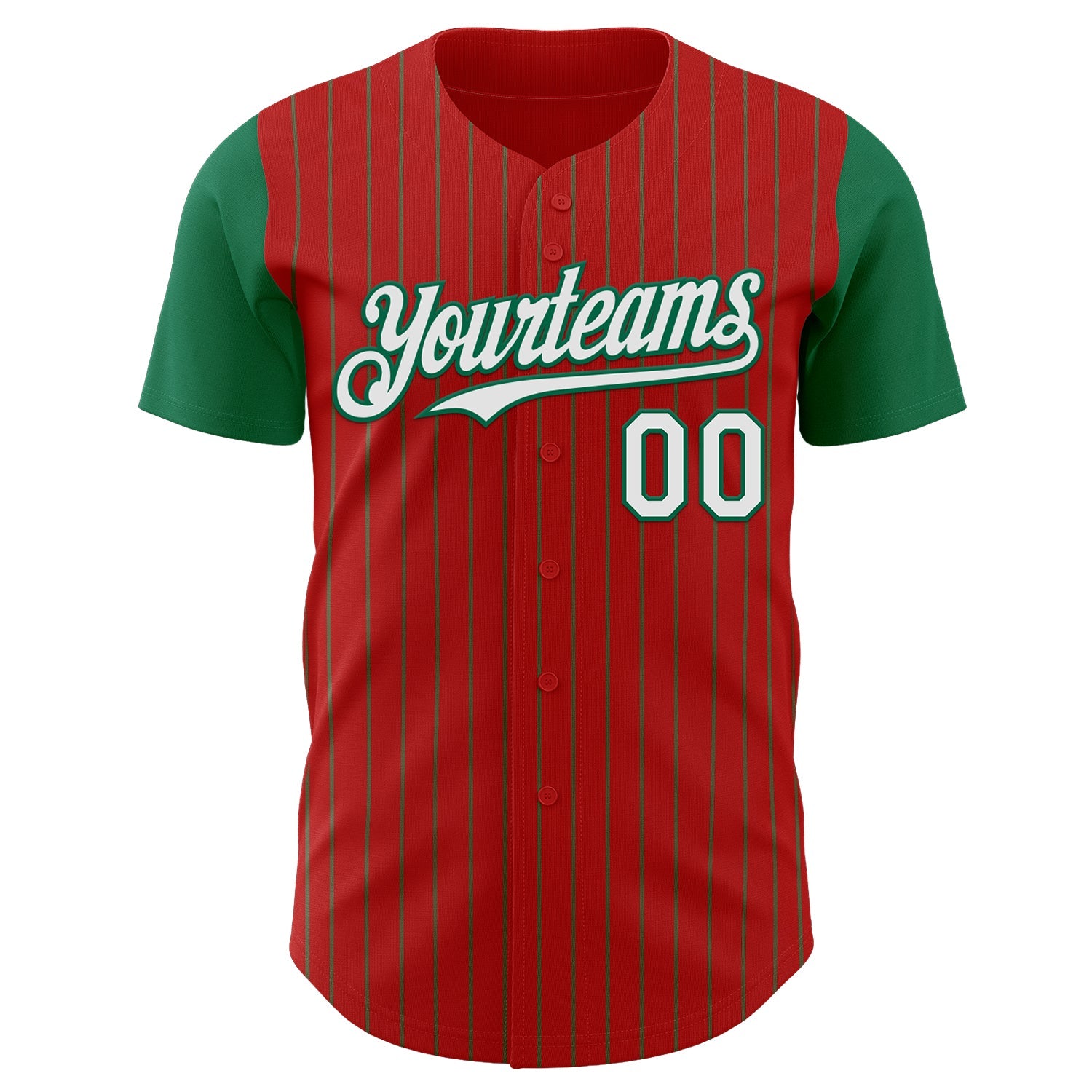 Custom Red Kelly Green Pinstripe White Authentic Two Tone Baseball Jersey - Sky-Custom