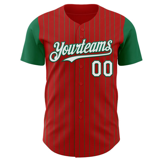 Custom Red Kelly Green Pinstripe White Authentic Two Tone Baseball Jersey - Sky-Custom
