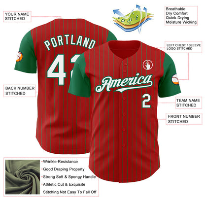 Custom Red Kelly Green Pinstripe White Authentic Two Tone Baseball Jersey - Sky-Custom
