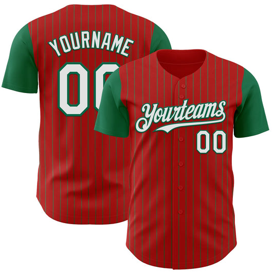 Custom Red Kelly Green Pinstripe White Authentic Two Tone Baseball Jersey - Sky-Custom