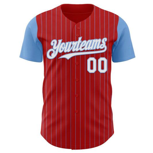 Custom Red Light Blue Pinstripe White Authentic Two Tone Baseball Jersey - Sky-Custom