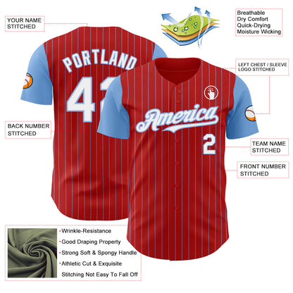 Custom Red Light Blue Pinstripe White Authentic Two Tone Baseball Jersey - Sky-Custom