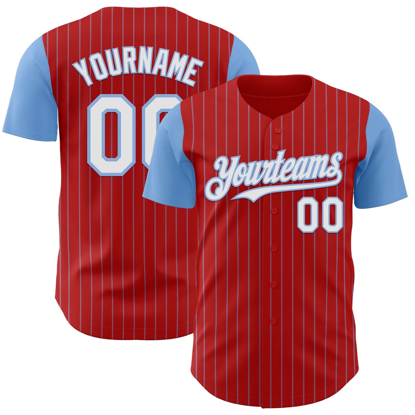 Custom Red Light Blue Pinstripe White Authentic Two Tone Baseball Jersey - Sky-Custom