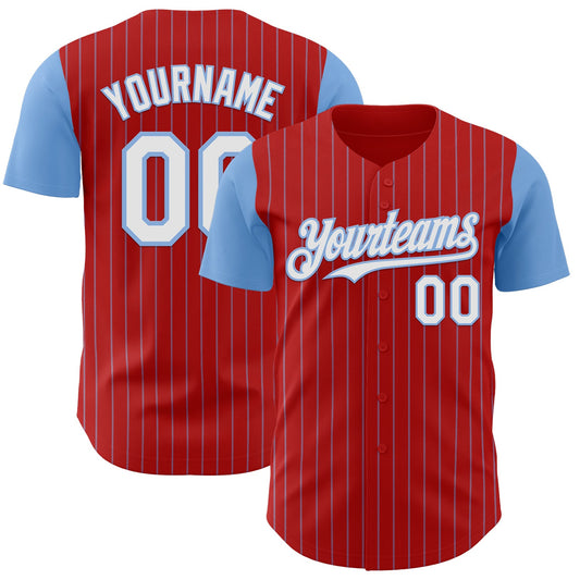 Custom Red Light Blue Pinstripe White Authentic Two Tone Baseball Jersey - Sky-Custom