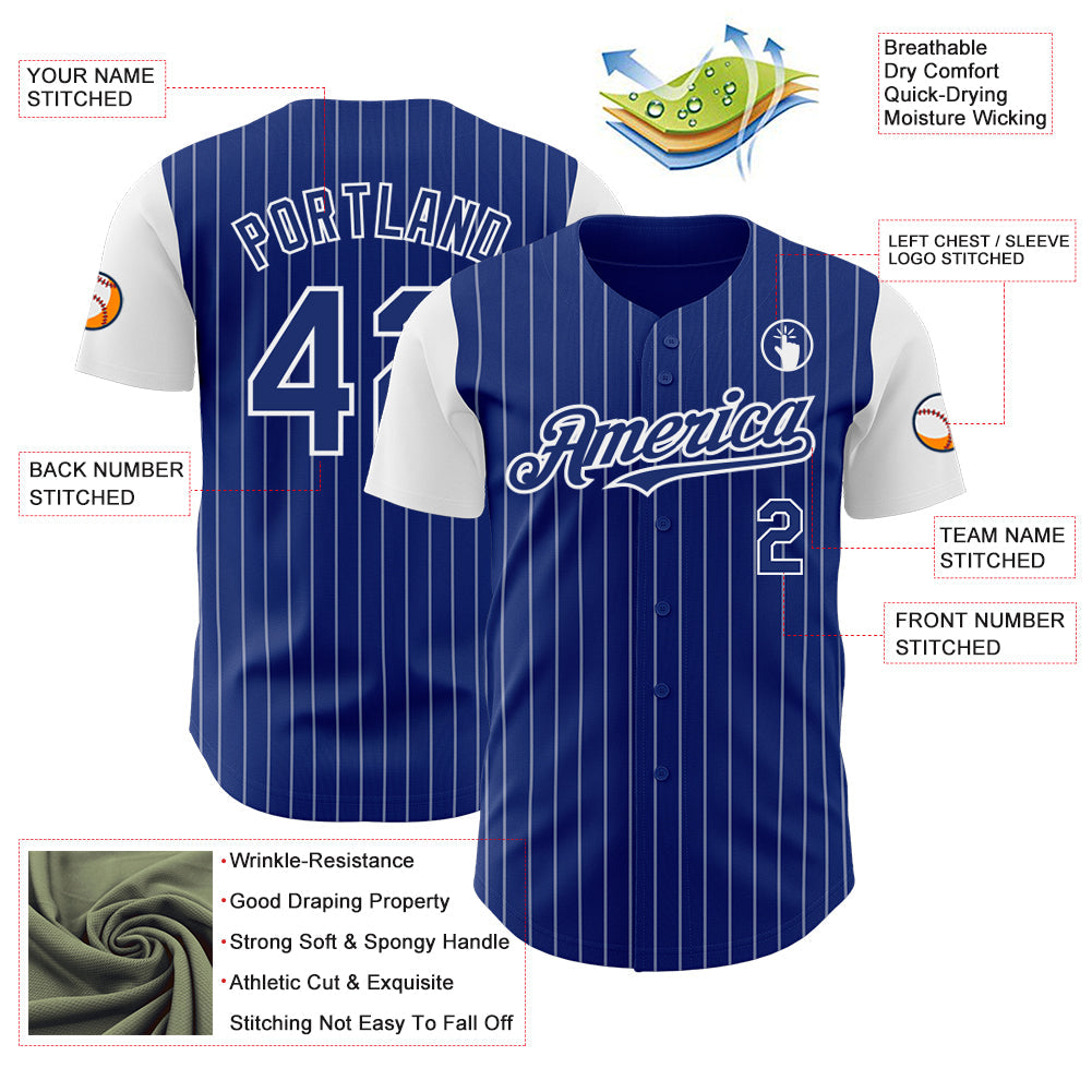 Custom Royal White Pinstripe White Authentic Two Tone Baseball Jersey - Sky-Custom